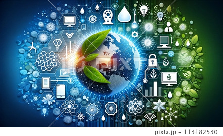 テクノロジーと自然の融合による革新と生産性の背景画像 113182530