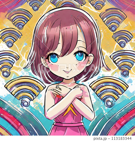 WiFiマークと少女 WiFiマークと少女 113183344
