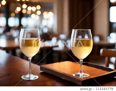 Realistic white wine. Neutral color palette. Warm 113183779