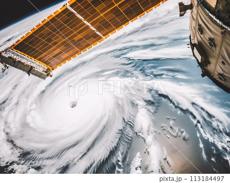 Giant hurricane influenced by Climate change. Hurricane season. Generative AI 113184497