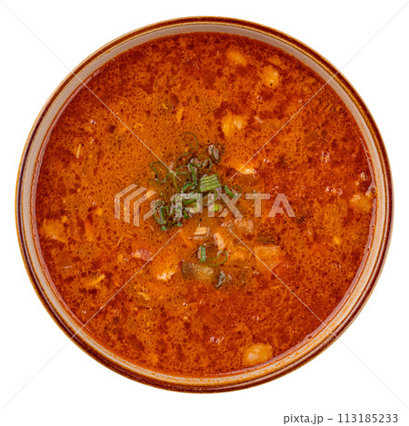Portion of slavic traditional red soup solyanka Portion of slavic traditional red soup solyanka 113185233