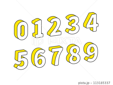 線画の立体的な数字のデザイン 113185337