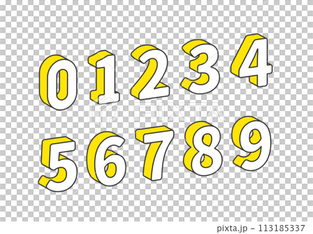 線画の立体的な数字のデザイン 113185337