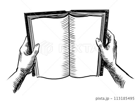 Hands with an open bookのイラスト素材 [113185495] - PIXTA