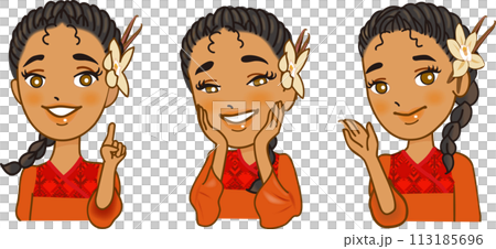 Tropical girl_expression 3 pattern set_bust up_vector 113185696