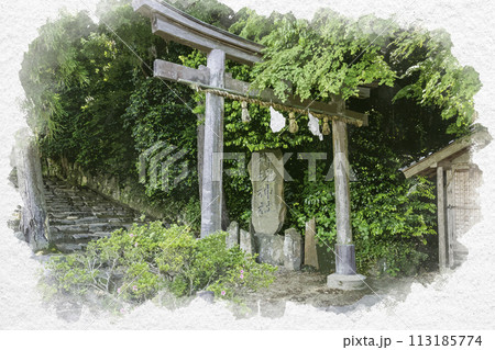 水彩画風　神魂神社　鳥居　島根県松江市 113185774