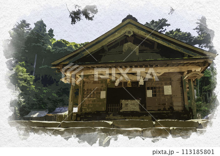 水彩画風　神魂神社　拝殿　島根県松江市 113185801