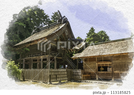 水彩画風 神魂神社 本殿 島根県松江市 水彩画風 神魂神社 本殿 島根県松江市 113185825
