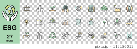 ESGに関するアイコンセット カラー ESGに関するアイコンセット カラー 113186013