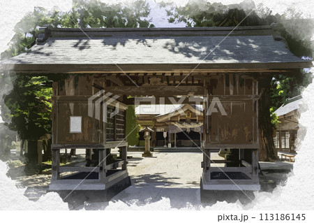 水彩画風　八重垣神社　随身門　島根県松江市 113186145