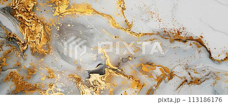 Luxury marble abstract background with gold and white marble texture. Modern art painting  113186176