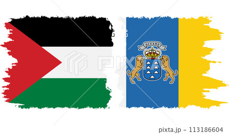 Canary Islands and Palestine grunge flags connection vector 113186604
