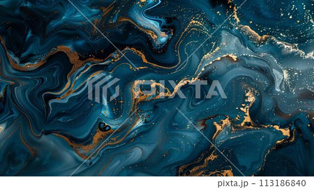Marble abstract acrylic background. Marbling artwork texture. Agate ripple pattern. Gold powder. Marble abstract acrylic background. Marbling artwork texture. Agate ripple pattern. Gold powder. 113186840