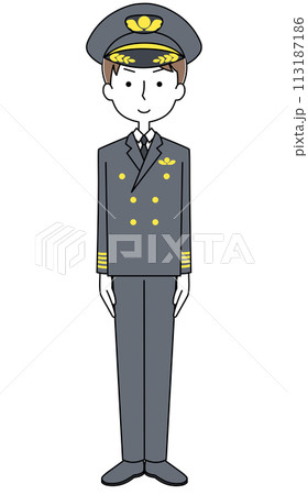 きをつけ　パイロットのイラスト（男性） 113187186