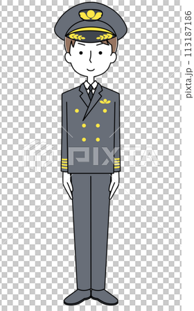 きをつけ　パイロットのイラスト（男性） 113187186