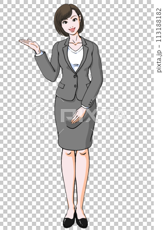 笑顔でご案内するスーツ姿の若い女性_正面_その2 113188182