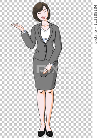 笑顔でご案内するスーツ姿の若い女性_正面_その3 113188184