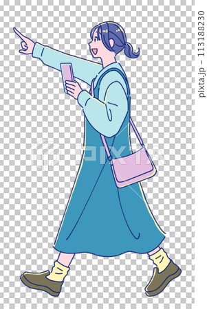 Anime style girl walking pointing ahead 113188230
