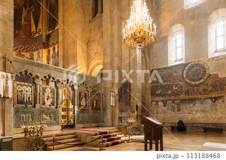 Mtskheta, Georgia. Svetitskhoveli Cathedral Of The Living Pillar, Ancient Georgian Orthodox Church. Fresco, Frescoes 113188468