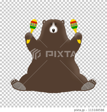 Illustration of a bear playing maracas 113188586