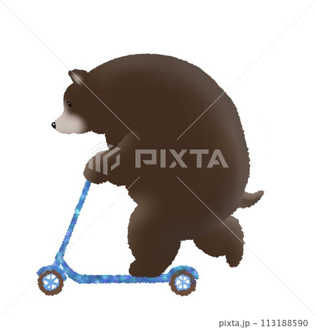 クマがスクーターに乗っているイラストのイラスト素材 [113188590] - PIXTA