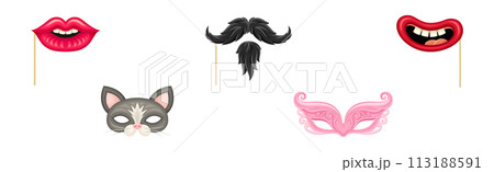 Carnival Face and Head Accessory for Festive Party Celebration Vector Set 113188591