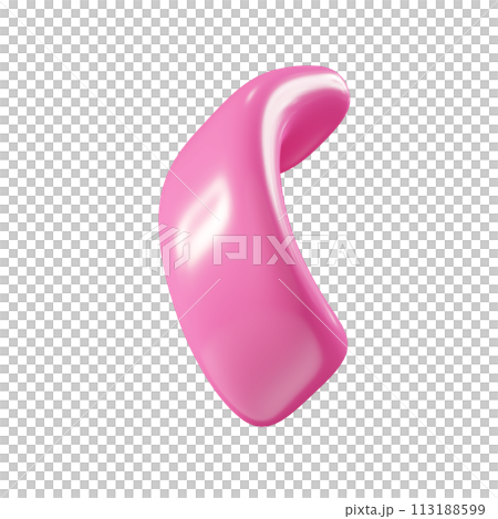 Birthday party popper pink confetti streamer element. 3d render illustration. Surprise or winner congratulation serpentine ribbons. Fly and float party decor after explosion of firecracker. 113188599