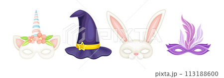 Carnival Face and Head Accessory for Festive Party Celebration Vector Set 113188600