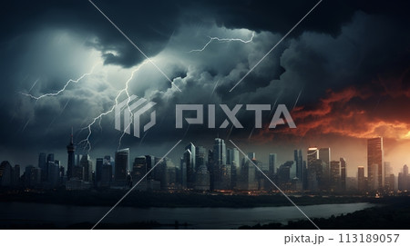 A dark and stormy night in the cityのイラスト素材 [113189057] - PIXTA