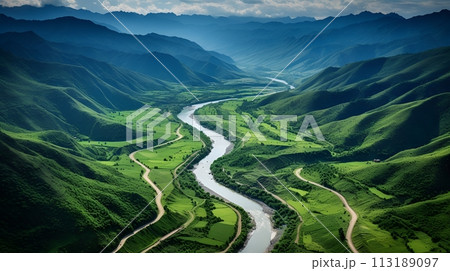 A river valley in the mountains 113189097