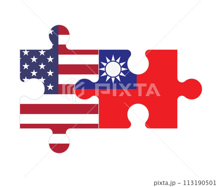 Puzzle of flags of US and Taiwan, vector 113190501