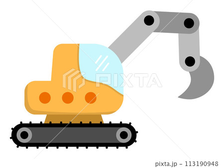 Vector crawler digger. Construction site and road work flat icon. Building transportation clipart. Cute special transport or repair service illustration. Yellow excavator picture for kids Vector crawler digger. Construction site and road work flat icon. Building transportation clipart. Cute special transport or repair service illustration. Yellow excavator picture for kids 113190948