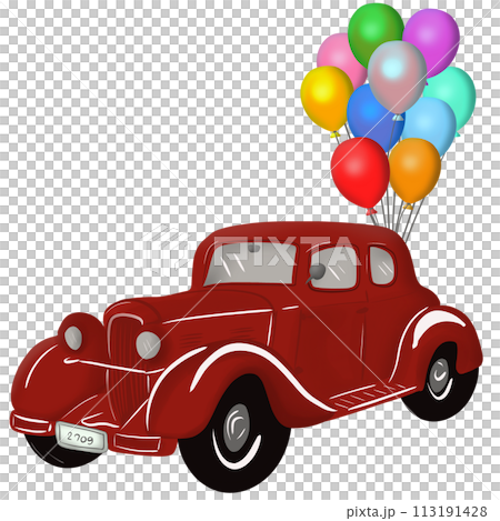 red car with balloons red car with balloons 113191428