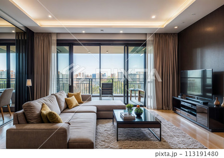 スタイリッシュなデザイナーズマンションのリビング スタイリッシュなデザイナーズマンションのリビング 113191480