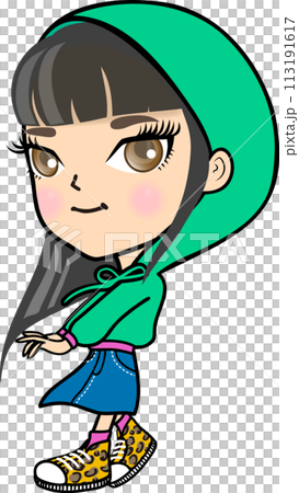 Cute young girl character who likes hiphop_full body Cute young girl character who likes hiphop_full body 113191617