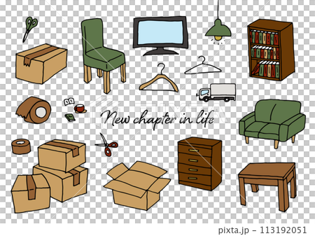 用鋼筆手繪的新生活插畫素材 113192051