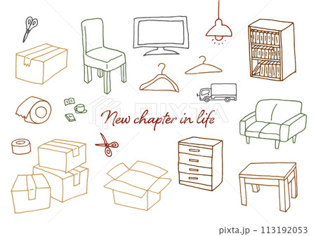 ペンを使った手描きの新生活のイラスト素材 ペンを使った手描きの新生活のイラスト素材 113192053