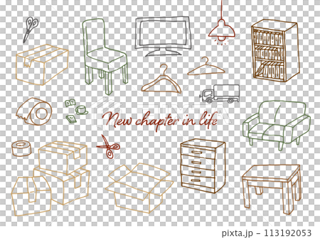 ペンを使った手描きの新生活のイラスト素材 ペンを使った手描きの新生活のイラスト素材 113192053