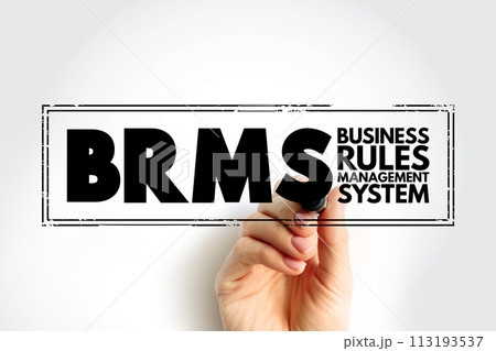 BRMS - Business Rules Management System is a software system used to define, deploy, execute, monitor and maintain the variety and complexity of decision logic, acronym stamp concept background BRMS - Business Rules Management System is a software system used to define, deploy, execute, monitor and maintain the variety and complexity of decision logic, acronym stamp concept background 113193537