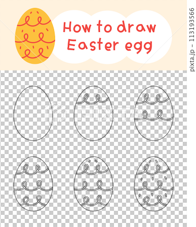 How to draw easter egg cartoon step by step for kid book, spring, coloring book and education 113193566