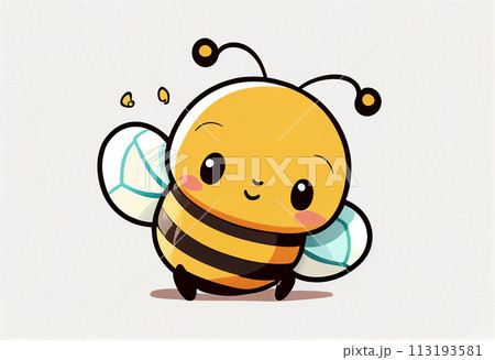 Cute cartoon bee on white background. Vector illustration. 113193581