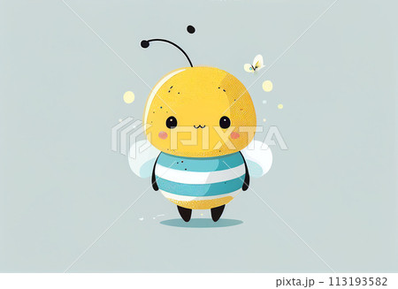 Cute cartoon bee. Vector illustration on light blue background. Isolated. 113193582