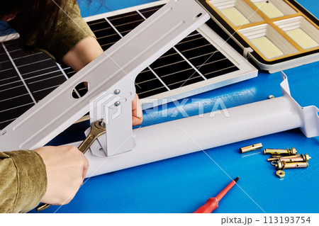 Assembling holder bracket for solar-powered LED street lighting. Assembling holder bracket for solar-powered LED street lighting. 113193754