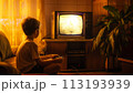 Little Boy Sitting, Playing Video Game 113193939