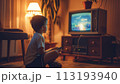 Little Boy Sitting, Playing Video Game 113193940