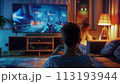 Boy Playing Video Game in Chair 113193944