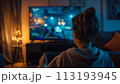 Girl Playing Video Game in Chair 113193945