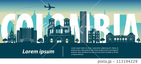 Colombia famous landmark silhouette style 113194229