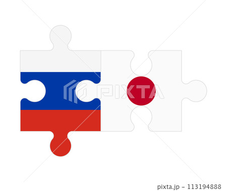 Puzzle of flags of Russia and Japan, vector 113194888