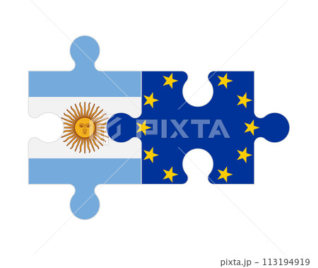 Puzzle of flags of Argentina and European Union, vector 113194919